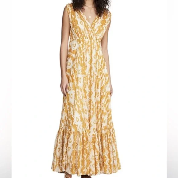 Mes Demoiselles Samarcande Cotton Tribal Pleated Sleeveless V-Neck Maxi Dress - Picture 1 of 5